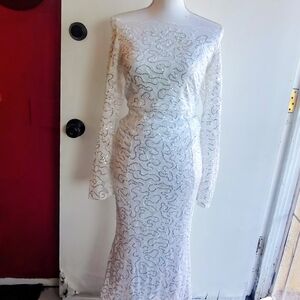 Elegant White Lace  Maxi Dress Stretchy XL
